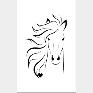 Black design horse and heart Posters and Art